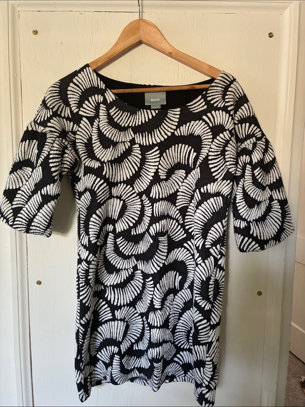 Maeve Black & White Abstract Knit Midi Dress